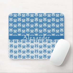 Stilvoll Blau & Weiß Griechisch Blütenmassage Mousepad