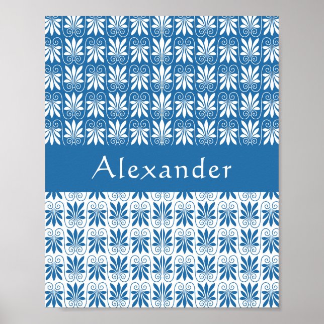 Stilvoll Blau & Weiß Griechisch Blütenmassage Poster (Vorne)