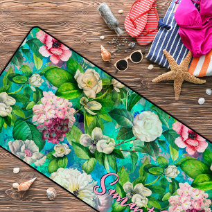 Stilvoll blorrosa Blume blaues Monogramm Muster Schreibtischunterlage