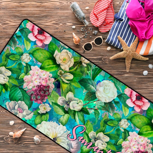 Stilvoll blorrosa Blume blaues Monogramm Muster Schreibtischunterlage (Von Creator hochgeladen)