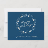Stilvoll Blue Happy Holidays Floral Simple Custom