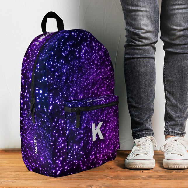 Stilvoll Blue Pink Neon Space Milky Way Initial Bedruckter Rucksack (Stylish Blue Pink Neon Space Name Initial Printed Backpack
)