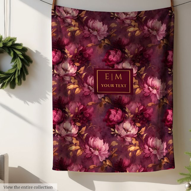 Stilvoll Boho Blush Burgundy Gold Personalisiert Fleecedecke (Stylish Boho Blush Burgundy Gold Personalized Fleece Blanket)