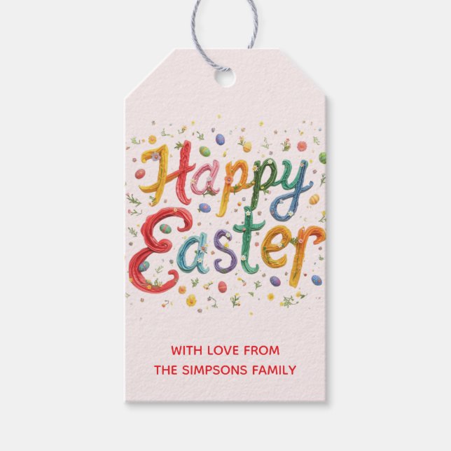 Stilvoll Bunte Florale Frohe Ostern Geschenkanhänger (Vorderseite)