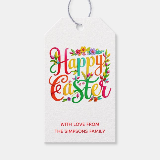 Stilvoll Bunte Florale Frohe Ostern Geschenkanhänger (Vorderseite)
