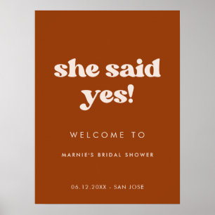 Stilvoll Burnt Orange Sie sagte ja Brautparty Poster
