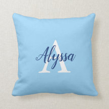Stilvoll Calm Blue Monogram Script Throw Kissen