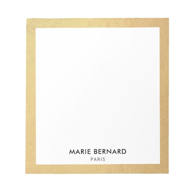 Stilvoll Chic Modern Gold Border Personalisiert Notizblock (Vorderseite)