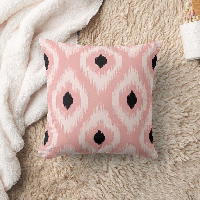Stilvoll Chic Pink Black Ivory Diamond Ikat Muster Kissen (Decke)