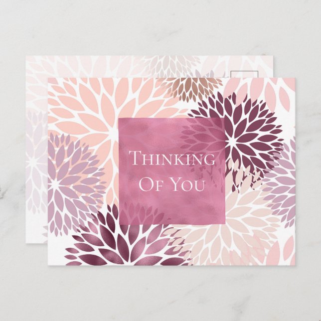 Stilvoll Chic Pink floral Denken Sie an Sie Postkarte (Vorne/Hinten)