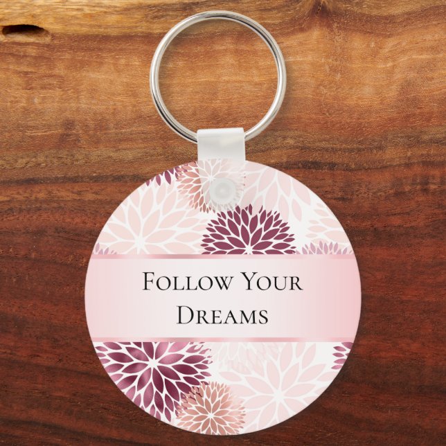 Stilvoll Chic Pink Floral Schlüsselanhänger (Vorderseite)