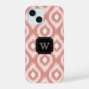 Stilvoll Chic Rosa Elfenbein Diamant Ikat Monogram iPhone 15 Hülle