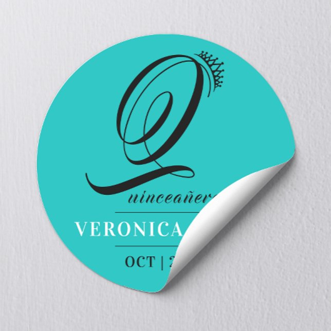 Stilvoll Clssic Tiara Turquoise 15. Quinceañera Runder Aufkleber (Von Creator hochgeladen)