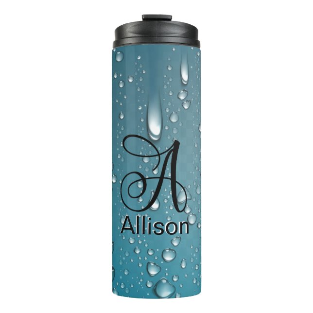 Stilvoll Cooles blaues Wasser tropft Monogram A Le Thermosbecher (Vorderseite)