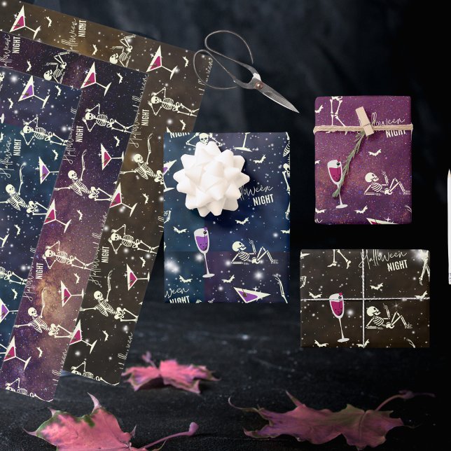 Stilvoll deep Dark Sparkling Sky Dancing Skelette Geschenkpapier Set (Von Creator hochgeladen)
