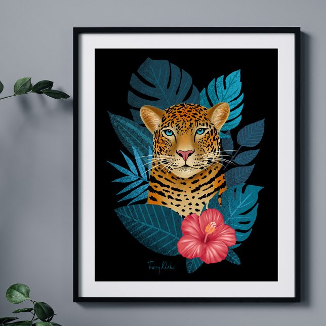 Stilvoll Dschungel Leopard Blumenmuseum | Navy Blu Poster (Von Creator hochgeladen)
