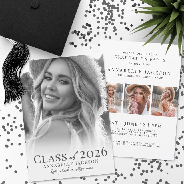 Stilvoll Elegant Graduate Einfaches Foto Abschluss Einladung (Stylish Elegant Graduate Simple Photo Graduation Invitation)