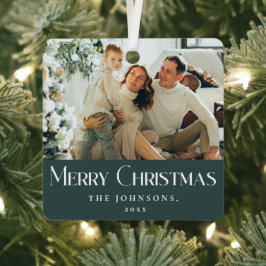 Stilvoll Elegant Merry Christmas Family Foto Green Ornament Aus Metall