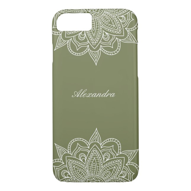 Stilvoll & elegant Olive & White Mandala Lace Case-Mate iPhone Hülle (Rückseite)