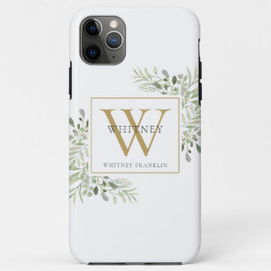 Stilvoll elegante goldene Monogramm-Grünpflanzen Case-Mate iPhone Hülle