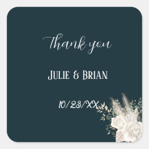 Stilvoll elegante Navy-Weiß-Blumenaufkleber Quadratischer Aufkleber