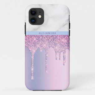Stilvoll eleganter lila Glitzer Tropfen aus weiße Case-Mate iPhone Hülle