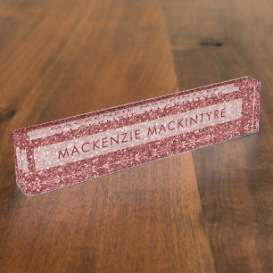 Stilvoll Elegantes Burgunder-Pink Glitter Namensplakette
