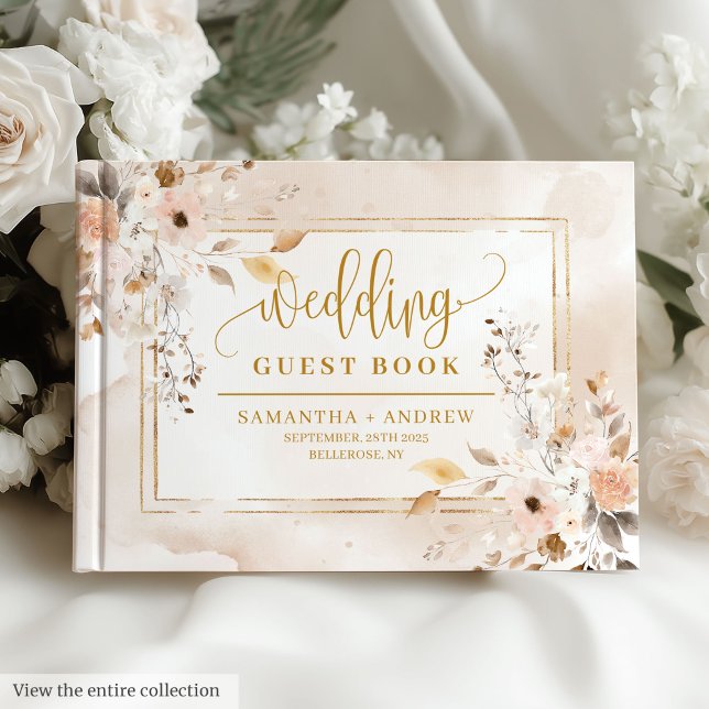 Stilvoll Elfenbeinküste Gold Herbst Gästebuch (Stylish Ivory Beige Gold Autumn Wedding Guest Book)