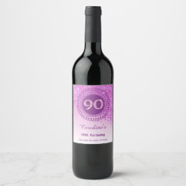 Stilvoll Falling Pink Glitzer 90. Geburtstag Weinetikett