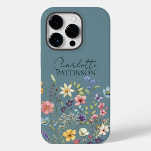 Stilvoll floral - Wildblume Name Hazy Aquamarin Case-Mate iPhone 14 Pro Hülle