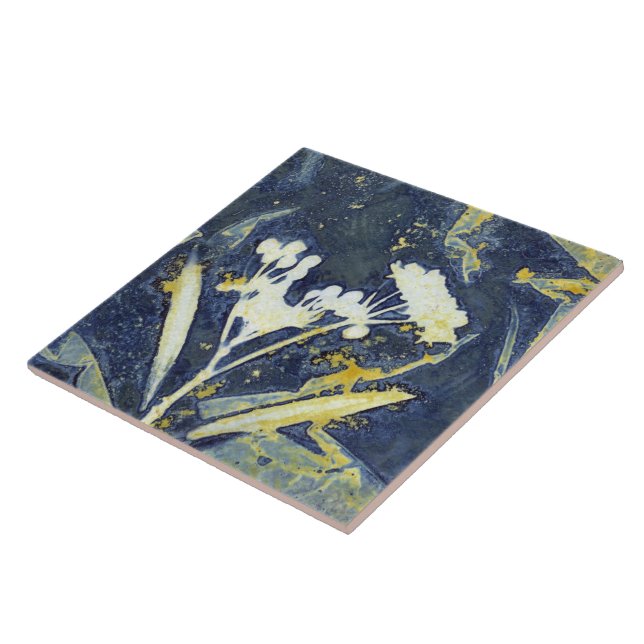 Stilvoll floraler botanischer Cyanotyp Fliese (Seite)