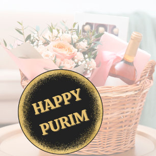 Stilvoll gediegener Gold Glitzer Happy Purim Runder Aufkleber