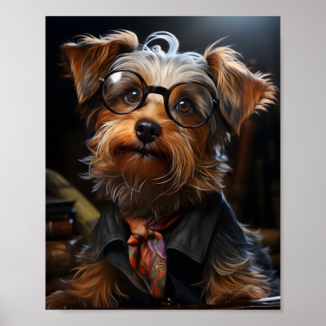 Stilvoll gekleideter Hund ​ ​ Brillenhund Poster (Vorne)
