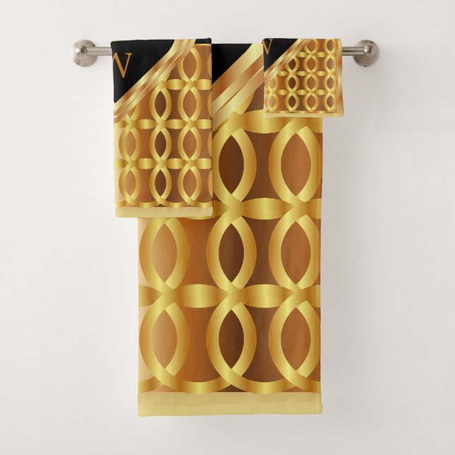 Stilvoll geometrisch Mit Monogramm Gold und Schwar Badhandtuch Set (Insitu)