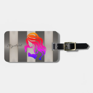 Stilvoll gestreift - Girl-Silhouette, Personalisie Gepäckanhänger
