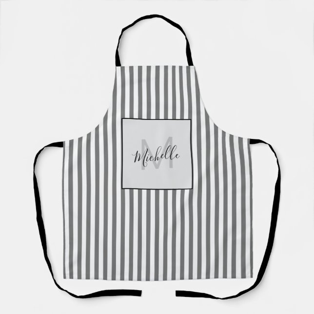 Stilvoll gestreift Grau Monogramm Schürze (Vorderseite)