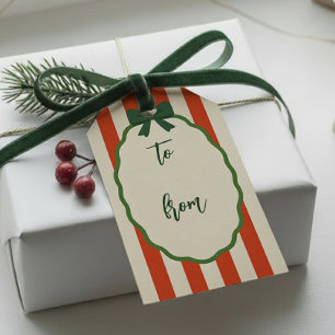 Stilvoll gestreift Rot & Grün Retro Frohe Weihnach Geschenkanhänger