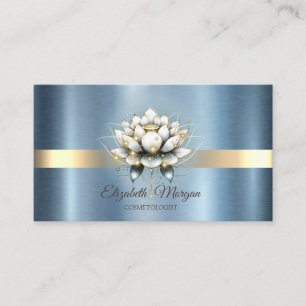 Stilvoll gestreifter Lotus-Schimmer Metallic-Blau Visitenkarte