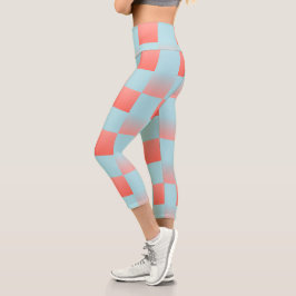 Stilvoll gestuftes Pulver blaue Korallen rosa Capri Leggings
