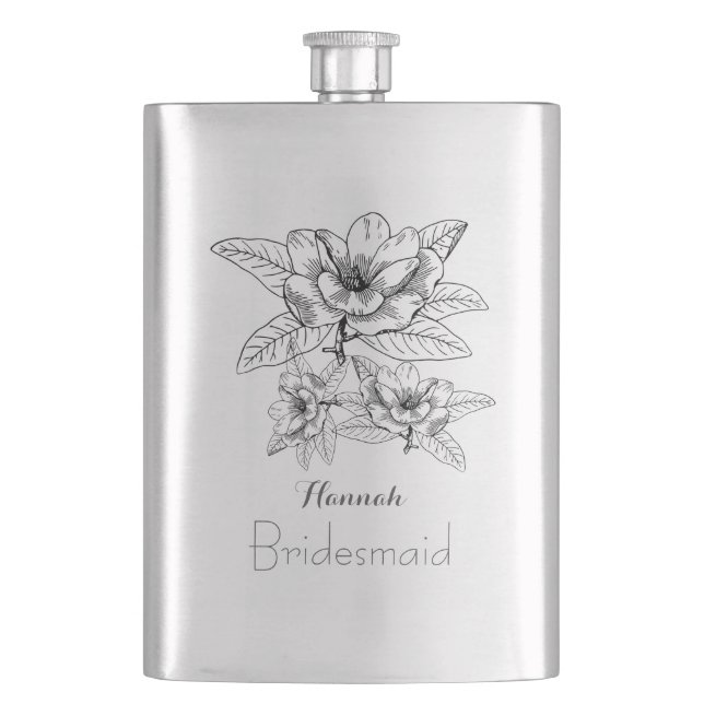 Stilvoll Gezeichnet Blume Bridesmaid Flask Flachmann (Vorderseite)