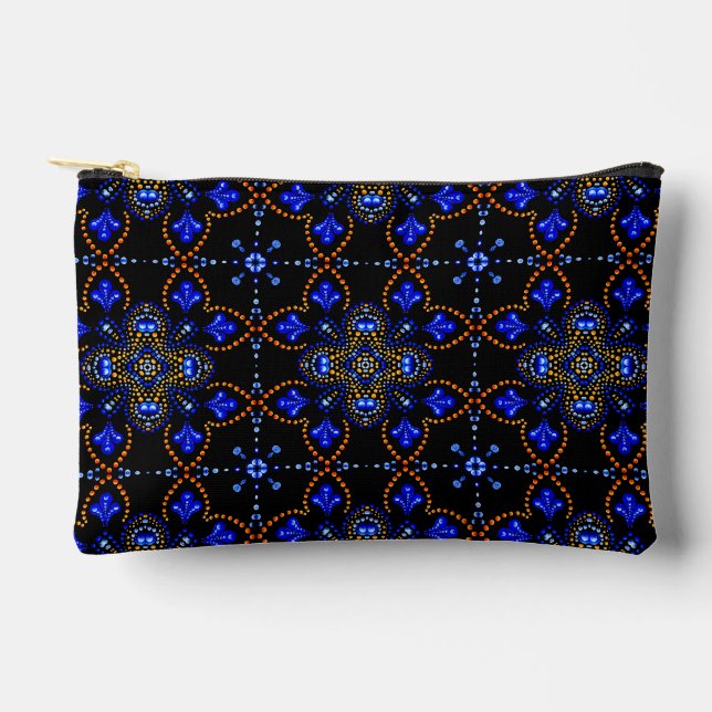 Stilvoll Girly Blue & Gold Dot Art Mandala Muster Zubehörtasche (Vorderseite)