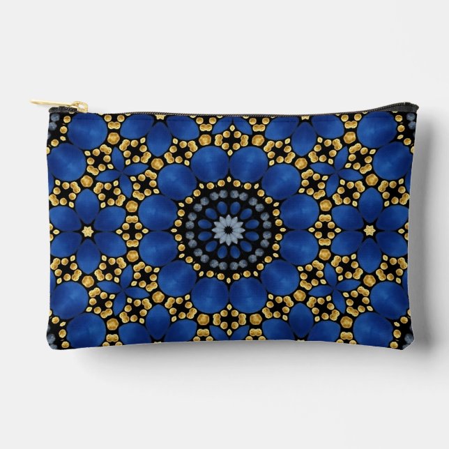 Stilvoll Girly Blue & Gold Dot Art Mandala Muster Zubehörtasche (Vorderseite)