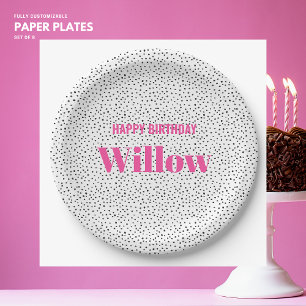Stilvoll Girly Bold Pink Polka Dot Happy Birthday Pappteller