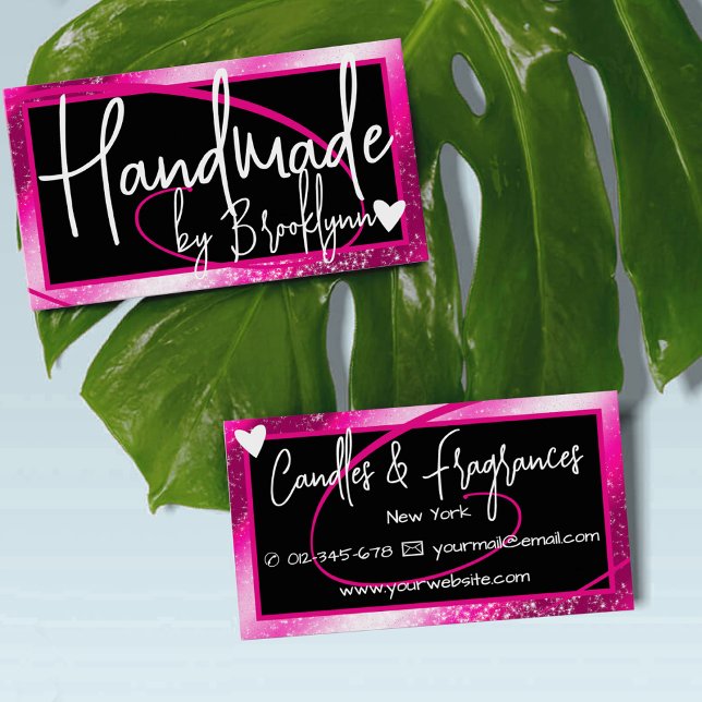 Stilvoll Girly Pink Frame Heart Handmade by Name Visitenkarte (Von Creator hochgeladen)