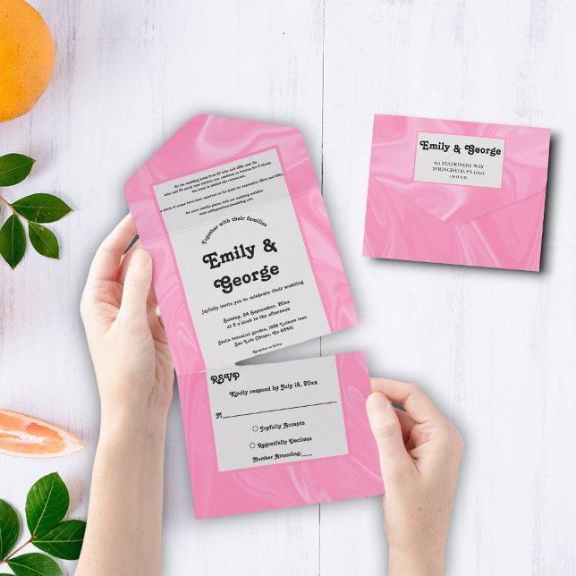 Stilvoll Girly Pink Minimal Abstrakt Paint Wedding All In One Einladung (Von Creator hochgeladen)