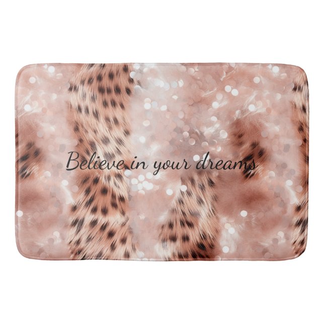 Stilvoll Girly Pink Rose Gold Leopard Glitz Badematte (Vorderseite)