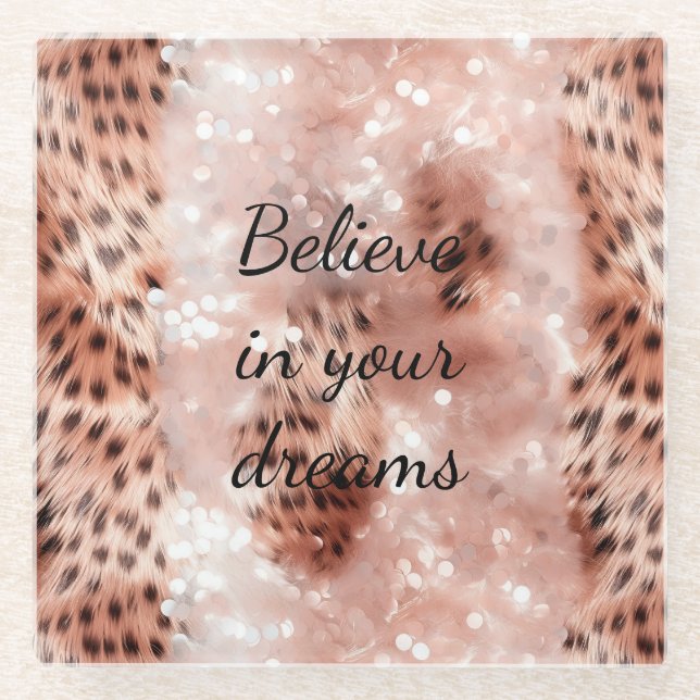 Stilvoll Girly Pink Rose Gold Leopard Glitz Glasuntersetzer (Vorderseite)