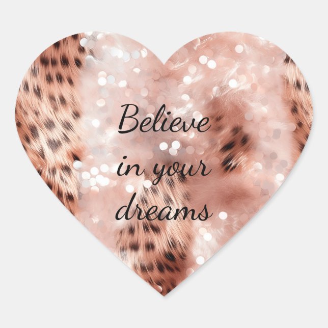 Stilvoll Girly Pink Rose Gold Leopard Glitz Herz-Aufkleber (Vorderseite)