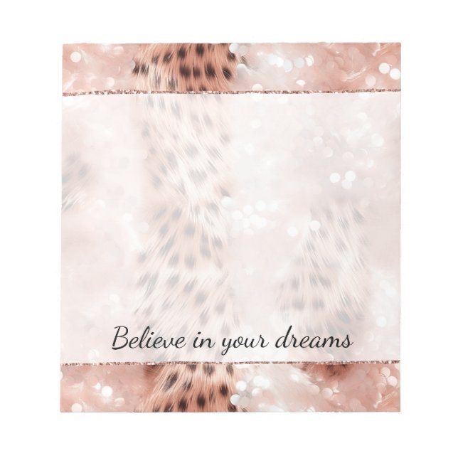 Stilvoll Girly Pink Rose Gold Leopard Glitz Notizblock (Vorderseite)