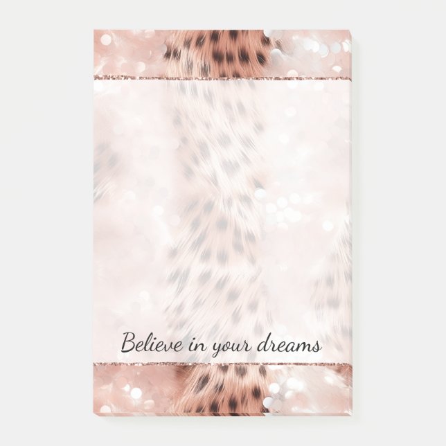 Stilvoll Girly Pink Rose Gold Leopard Glitz Post-it Klebezettel (Vorderseite)